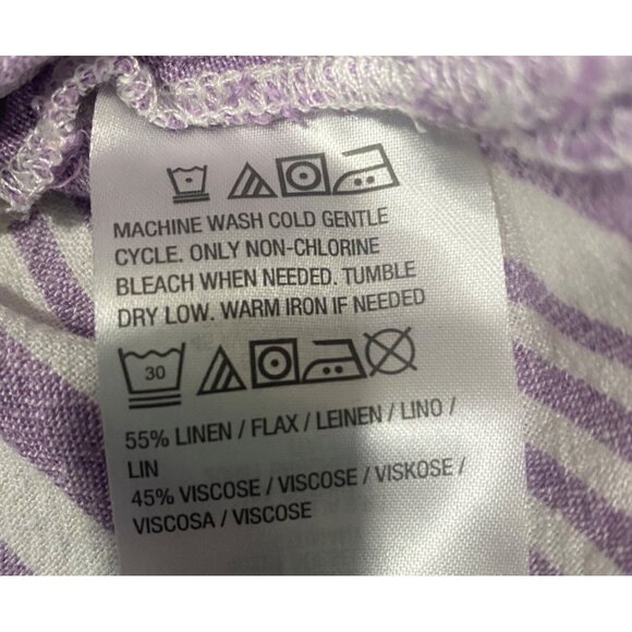 D & Co Linen Blend Blouse Womens XL Purple Striped Tunic Top Roll Tab Sleeves R - Picture 3 of 10